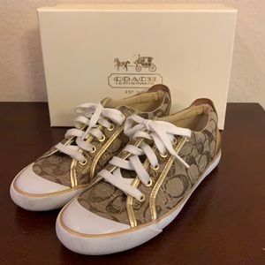 Coach Poppy “Barrett” Canvas Sneakers - Gold/Khaki